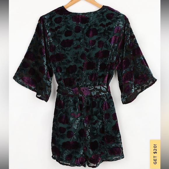 Lulus Completely Enamored Green Floral Velvet Romper - Picture 4 of 8